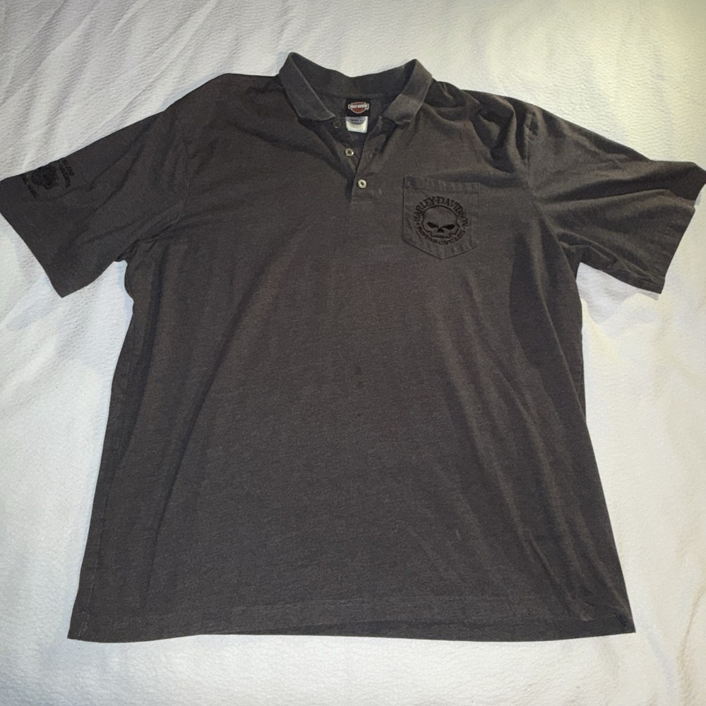 Harley Davidson Motorcycles Men's 3xl Skull Black Polo Embroidered Logo Kona